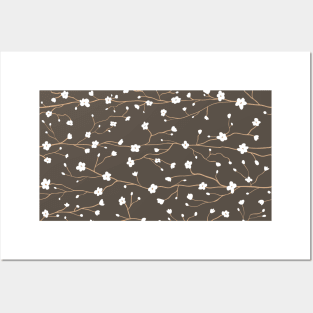 Branches pattern of white small flowers Posters and Art